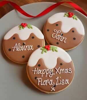 Four Personalised Large Christmas Pud Cookies, 2 of 2