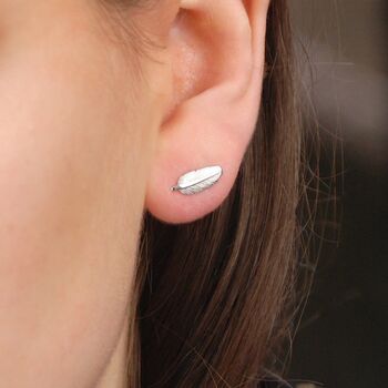 Sterling Silver Mini Feather Stud Earrings, 2 of 8