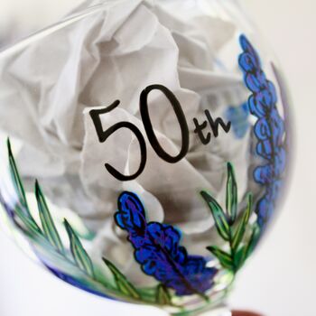 50th Birthday Painted Gin Glass With Floral Design, 4 of 9