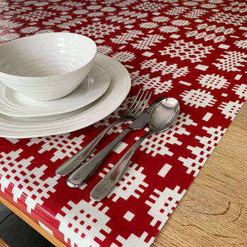 Welsh Blanket Print Oilcloth Tablecloth Red, 3 of 3