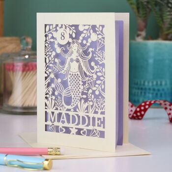 Personalised Papercut Mermaid Birthday Card, 3 of 8