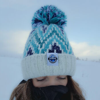 Andrea Hall Alpine Midnight Zig Zag Super Bobble Hat, 3 of 8