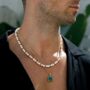 Silver Green Opal Steel Pendant Necklace For Men, thumbnail 5 of 11