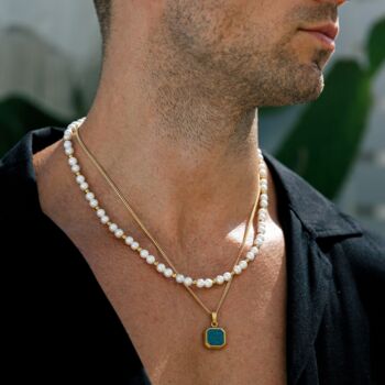 Silver Green Opal Steel Pendant Necklace For Men, 5 of 11