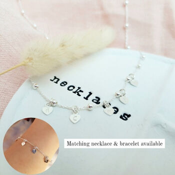 Sterling Silver Personalised Heart Charm Initials Satellite Chain Anklet, 6 of 7