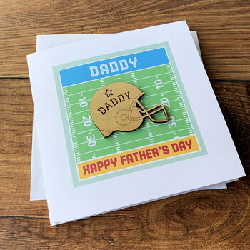 Personalised Father's Day Card With Wooden American Football Helmet, 2 of 7