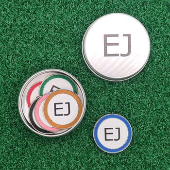 Personalised Golf Pitchmark Repairer With A Set Of Six Markers In A Presentation Tin, 8 of 8