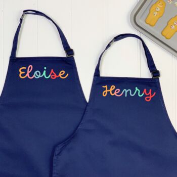 Swirly Rainbow Matching Siblings Personalised Apron Set, 2 of 3