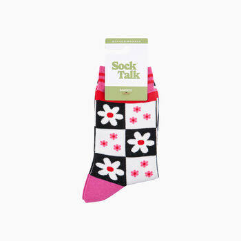 Flower Checkerboard Bamboo Socks In Black/White, 4 of 4