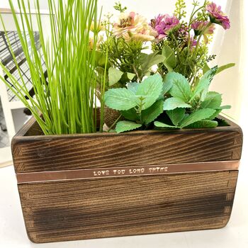 Personalised Wooden Pot Planter With Copper Message, 7 of 9