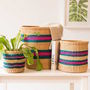 Turquoise And Pink Stripe Storage Baskets, thumbnail 1 of 6