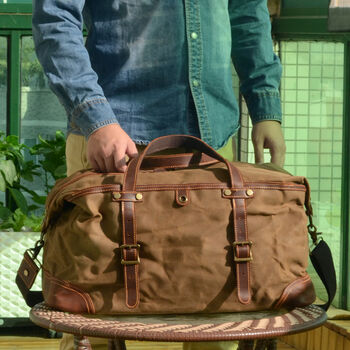 Classic Vintage Look Waxed Canvas Duffle Bag, 10 of 12