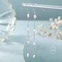 Sterling Silver Oval Freshwater Pearl Long Drop Hook Earrings, thumbnail 3 of 11
