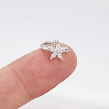 Sterling Silver Cz Flower Ear Cuff, 6 of 12