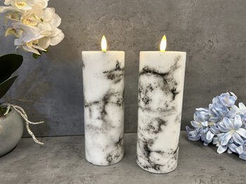 20cm Marbled Grey LED Pillar Candle – Real Wax, 5 of 12
