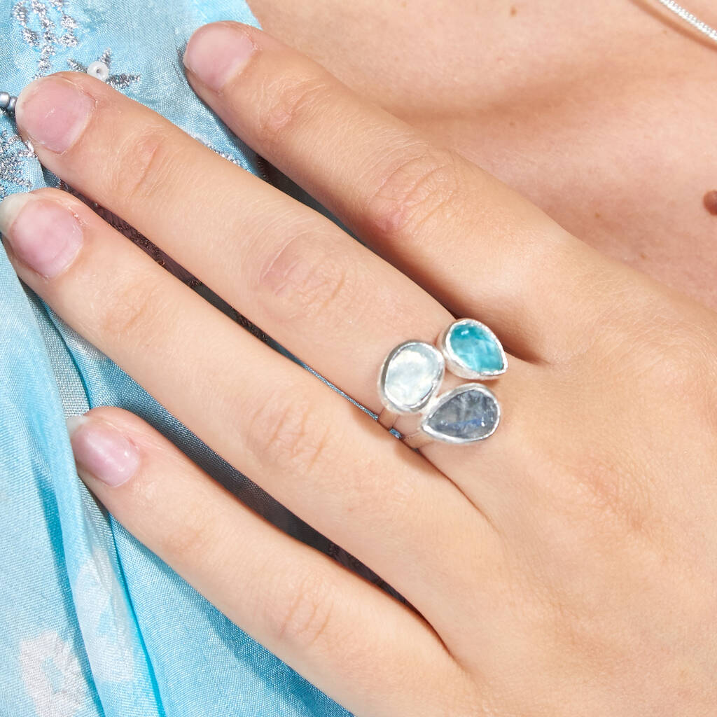 Aquamarine, Apatite And Moonstone Gemstone Ring By Poppy Jewellery