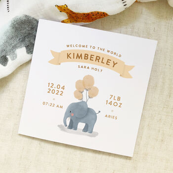 Safari Birth Details Balloons Newborn Card Blue, 3 of 8