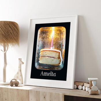 Personalised Birthday Cake Nursery Art Print Pink, 2 of 5