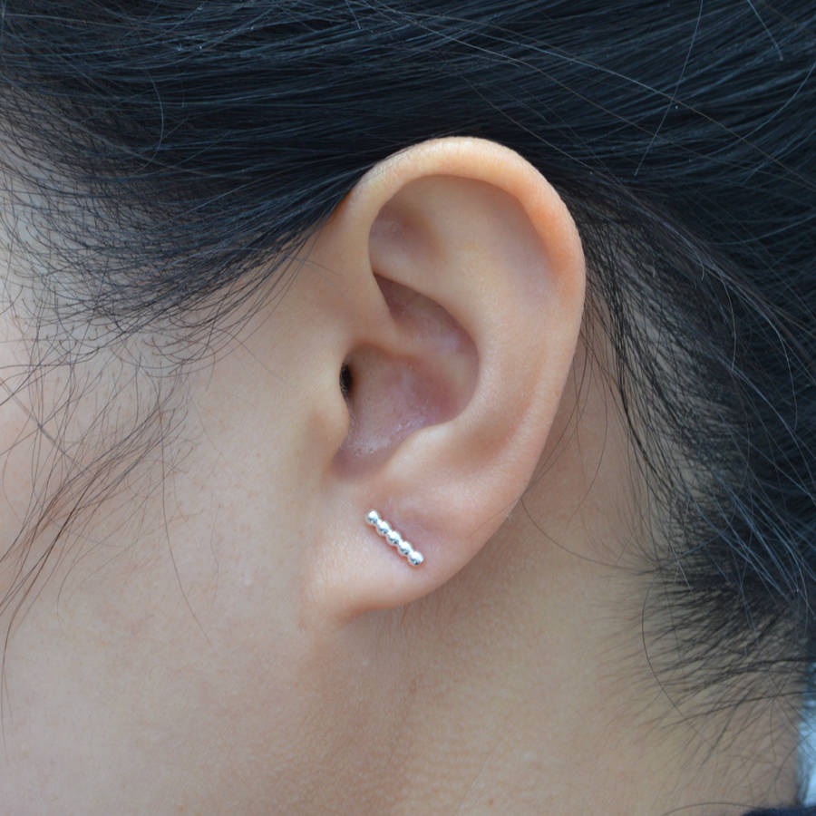 beaded stick earring studs in sterling silver by huiyi tan