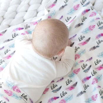 Personalised Feather Baby Organic Swaddle Blanket, 3 of 8