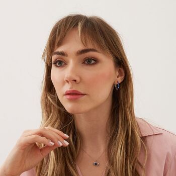Blue Enamel Stripe Sterling Silver Hoop Earrings Zirconia Interior, 8 of 10