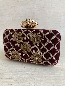 Maroon Velvet Handcrafted Rectangular Clutch Bag, 3 of 10