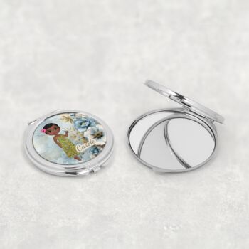 Personalised Floral Compact Mirror Cartoon Lady, 4 of 6