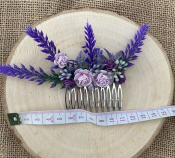 Lavender And Lilac Flower Hair Comb, 7 of 7