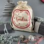 Personalised Christmas Eve Bag Two Natural With Red, thumbnail 3 of 12