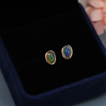 Genuine Ethiopian Opal Stone Oval Stud Earrings, 4 of 12