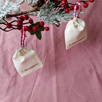 Reusable Handmade Mini Advent Calendar Pouches With Red Gingham Ribbon, 2 of 4