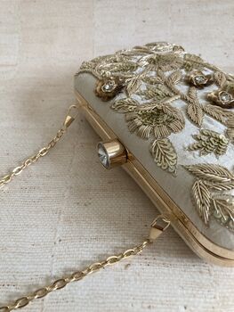 Cream Gold Embroidered Rectangular Clutch Bag, 9 of 10