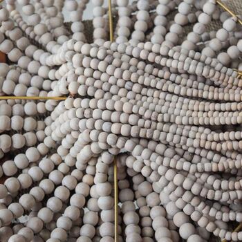 Handcrafted Wood Beaded Chandelier, White Wash Pendant, 3 of 6