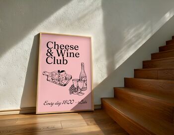 Cheese And Wine Art Print Wine And Cheese Club Modern Kitchen Decor Kitchen Art Print Retro Wall Print Art Poster Trendy Wall Art Gift Idea, 2 of 7