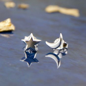Tiny Moon And Star Stud Earrings, 2 of 9