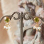 Green Peridot Pearl Gold And Silver Stud Drop Earrings, thumbnail 3 of 11