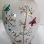 Grey Red Blue Butterfly Pattern Oriental Ceramic Lamp, thumbnail 7 of 10