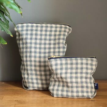 Sea Green Check Linen Toiletry Bag, 2 of 4