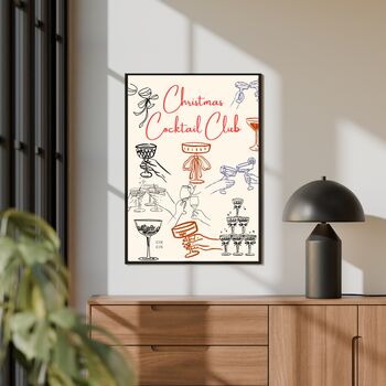 A4 Christmas Art Print, Christmas Cocktail Club, 2 of 5