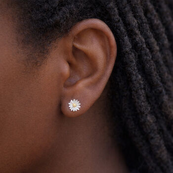 Sterling Silver And Gold Daisy Stud Earrings – 7mm, 3 of 4