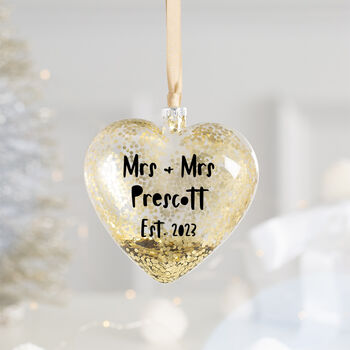 Personalised Newlywed Gold Heart Christmas Bauble, 3 of 7