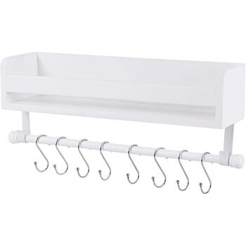 Wooden White Floating Shelves With Eight Hooks, 3 of 7