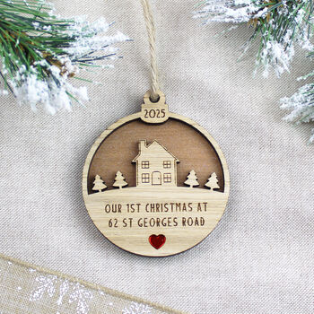 First Christmas In New Home Personalised Wooden Decoration, 4 of 6