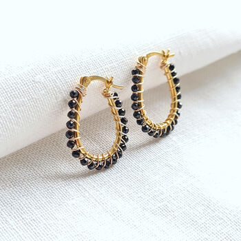 Black Spinel And Gold Wire Wrapped Hoop Earrings, 6 of 6