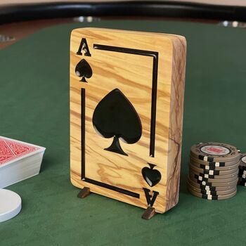 Personalised Wood And Resin Poker Trophy Ace Of Spades, 2 of 7