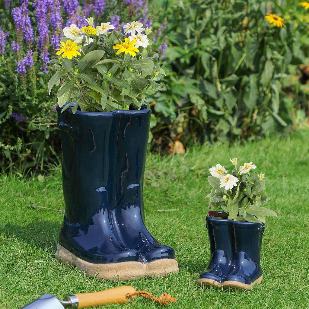 Little Gardener Set Of Welly Boot Planters By Dibor
