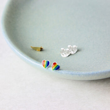 Sterling Silver Rainbow Enamel Heart Stud Earrings, 5 of 10
