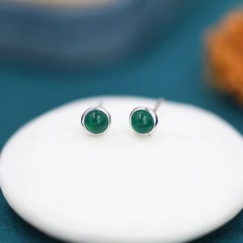 Sterling Silver Green Onyx Dot Stud Earrings, 2 of 11