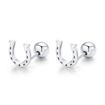 Sterling Silver Horseshoe 18 G Screw Back Stud Earrings, 7 of 11