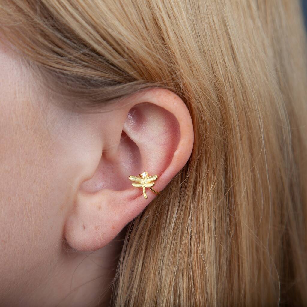sterling silver single dragonfly ear cuff by attic